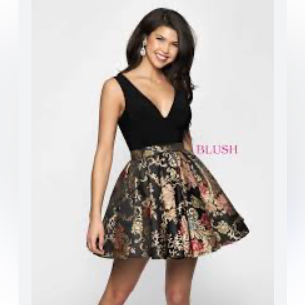 Blush by Alexia Black Pink Red Floral  Prom Homecoming Cocktail Mini Dress Sz 14
